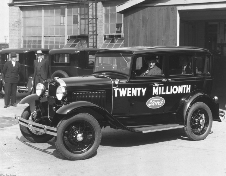Henry Ford drives the 20 millionth Model A off the line.